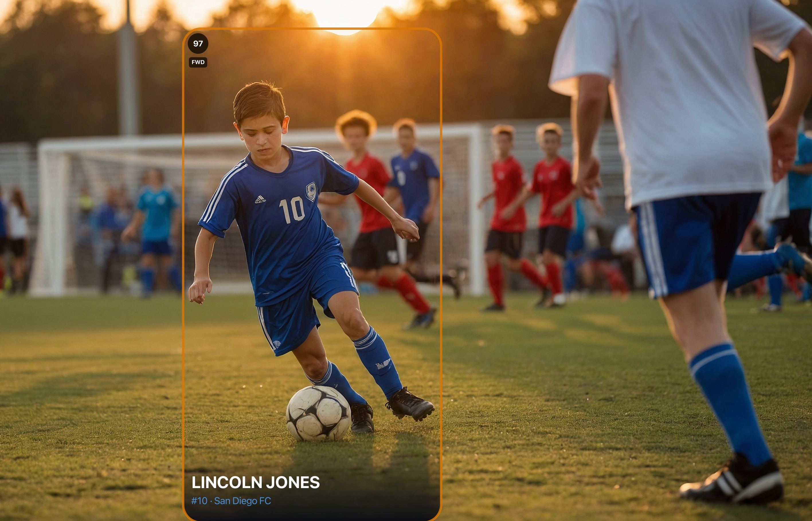 Soccer player framed in a digital card